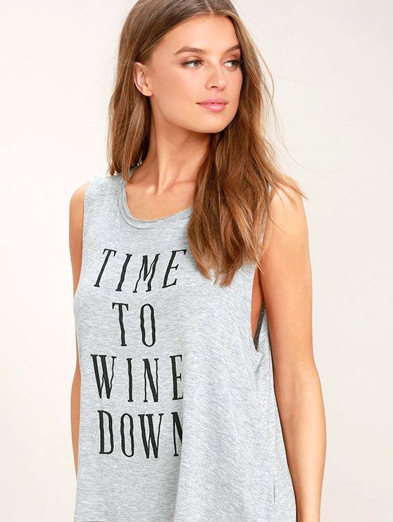 Wine Down Heather Grey Sassy Tank Top