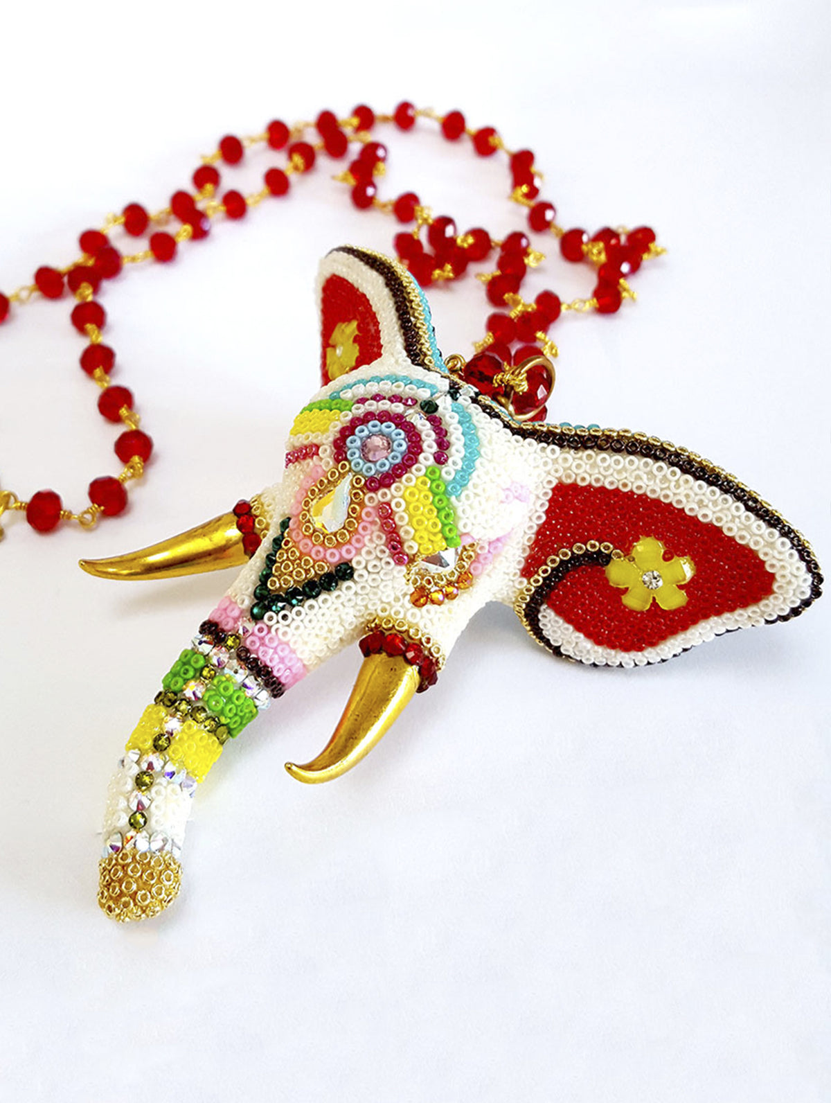 Custom Elephant Ganesha Mala Necklace - Red