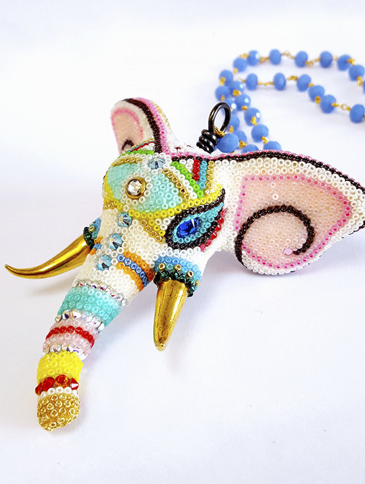 Custom Blue Elephant Ganesha Mala Necklace 