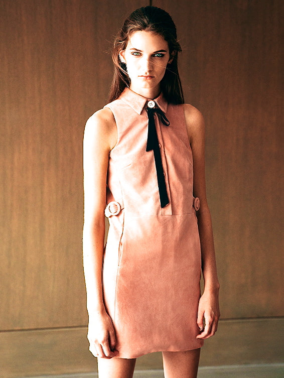 Suede Collared Dress - Pink