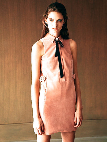 Suede Collared Dress - Pink