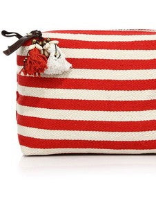 Valerie Red Stripe Puka Shell Cosmetic Bag - amla