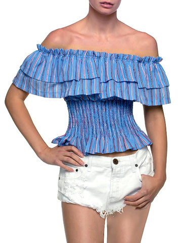 Nantucket Exposed Shoulder Ruffel Crop Top