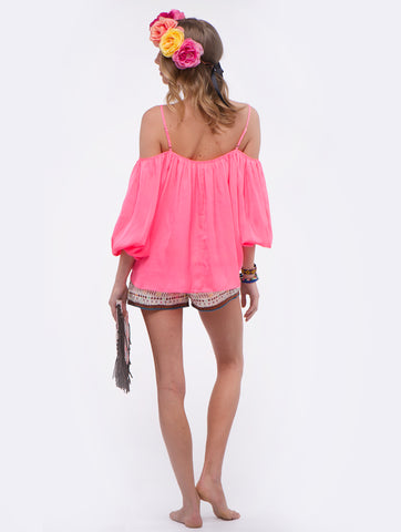 Love Sam Electric Pink Marielli Cold Shoulder Top