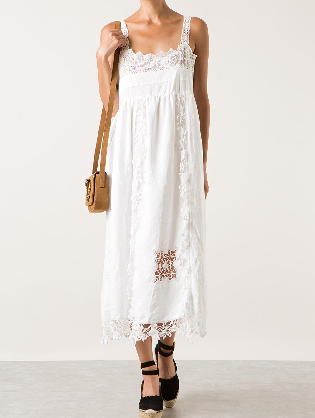 Midi Lace Long Romantic Dress - White by Place Nationale shopamla