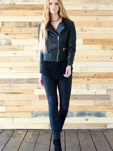 Clapton Crop Black Leather Moto Jacket