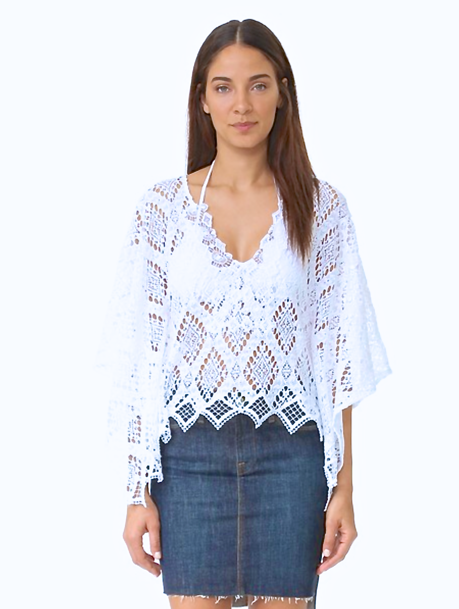 Temptation Positano White Crochet Corona Kaftan Top - amla