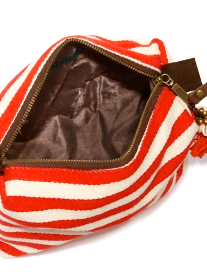 Valerie Red Stripe Puka Shell Cosmetic Bag- amla