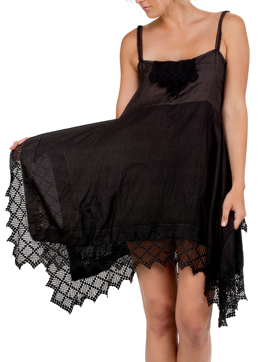 Place Nationale Skinny Strap Crochet Mini Dress - Black