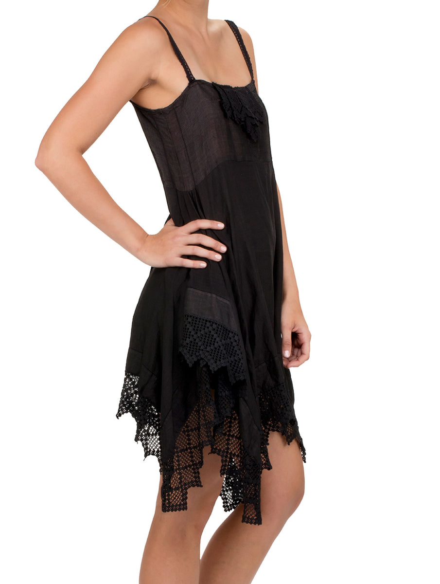 Place Nationale Skinny Strap Crochet Mini Dress - Black