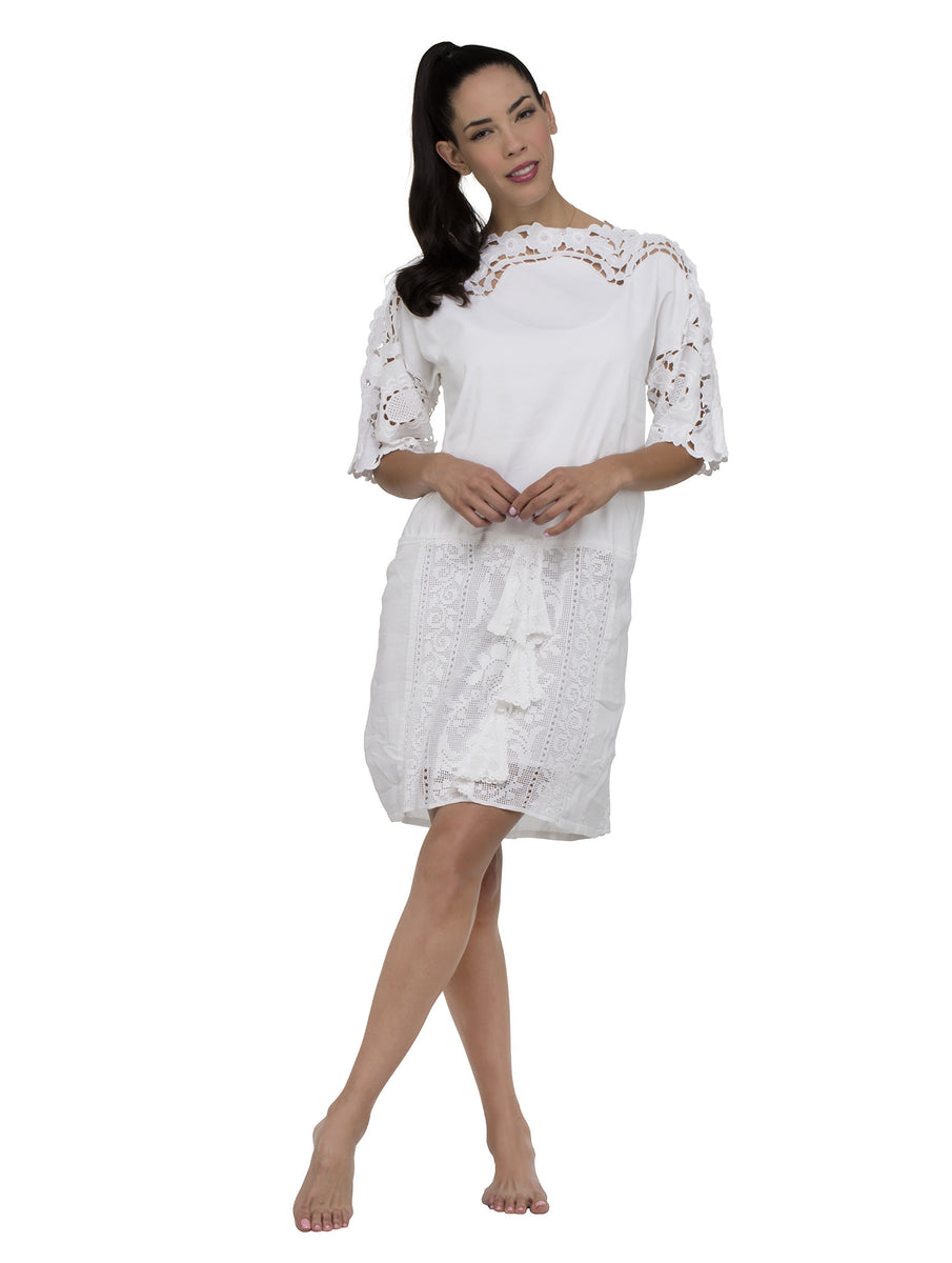 Denia Sleeved Kaftan Pleaded Lace Mini Dress