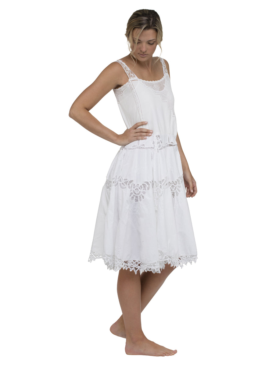 Midi Lace Long Dress - White