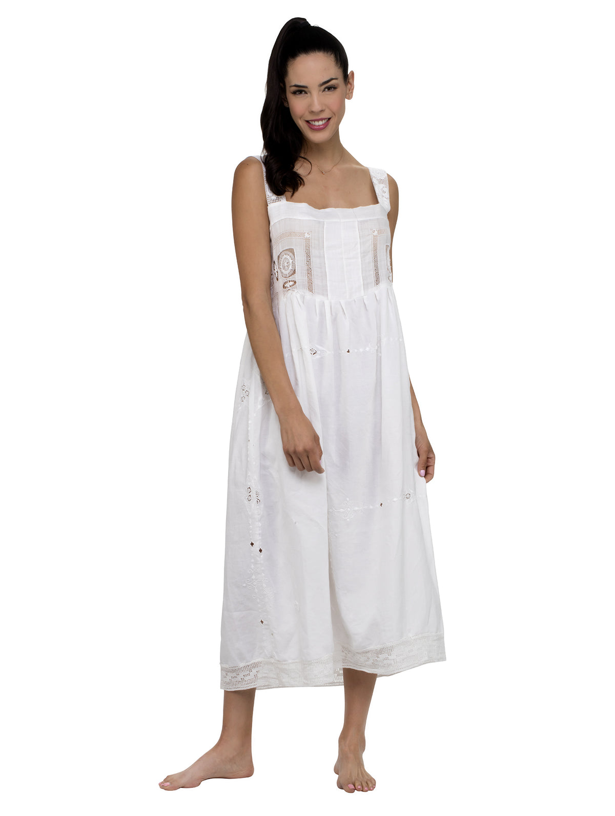Midi Lace Long Romantic Dress - White by Place Nationale