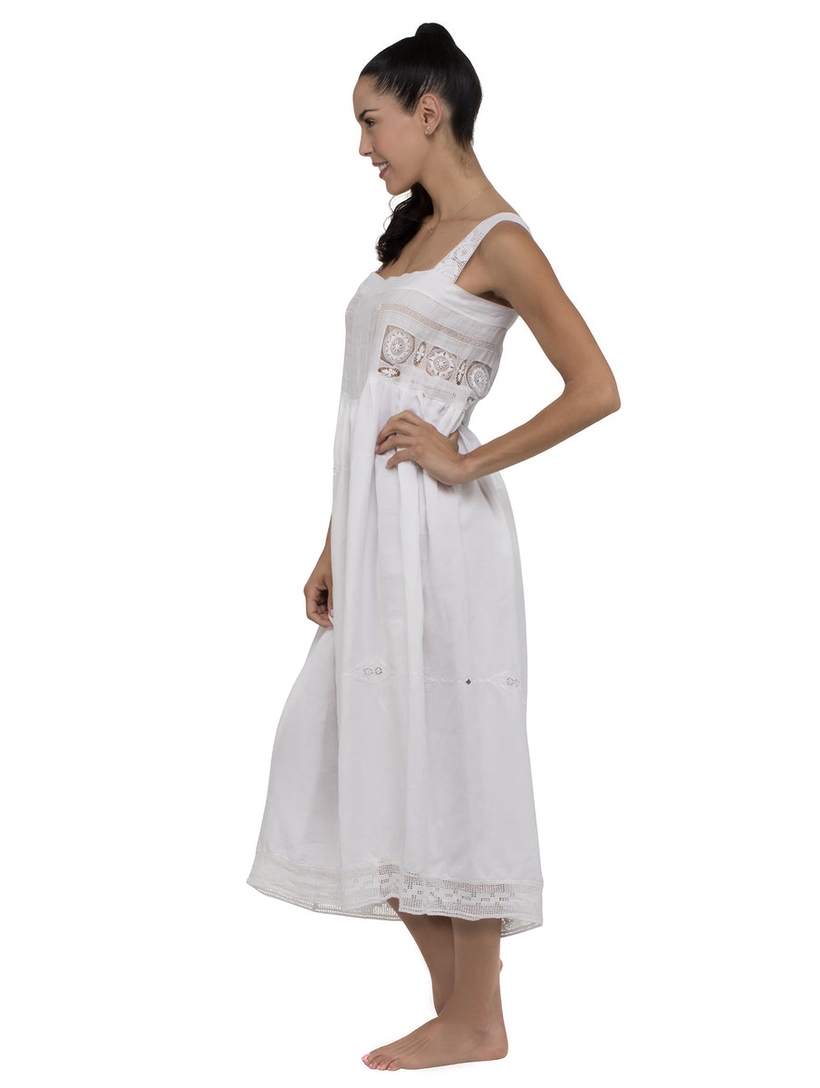 Midi Lace Long Romantic Dress - White by Place Nationale