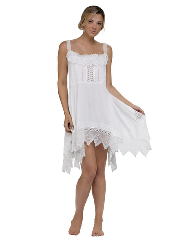 Skinny Strap Lace Mini Dress - White
