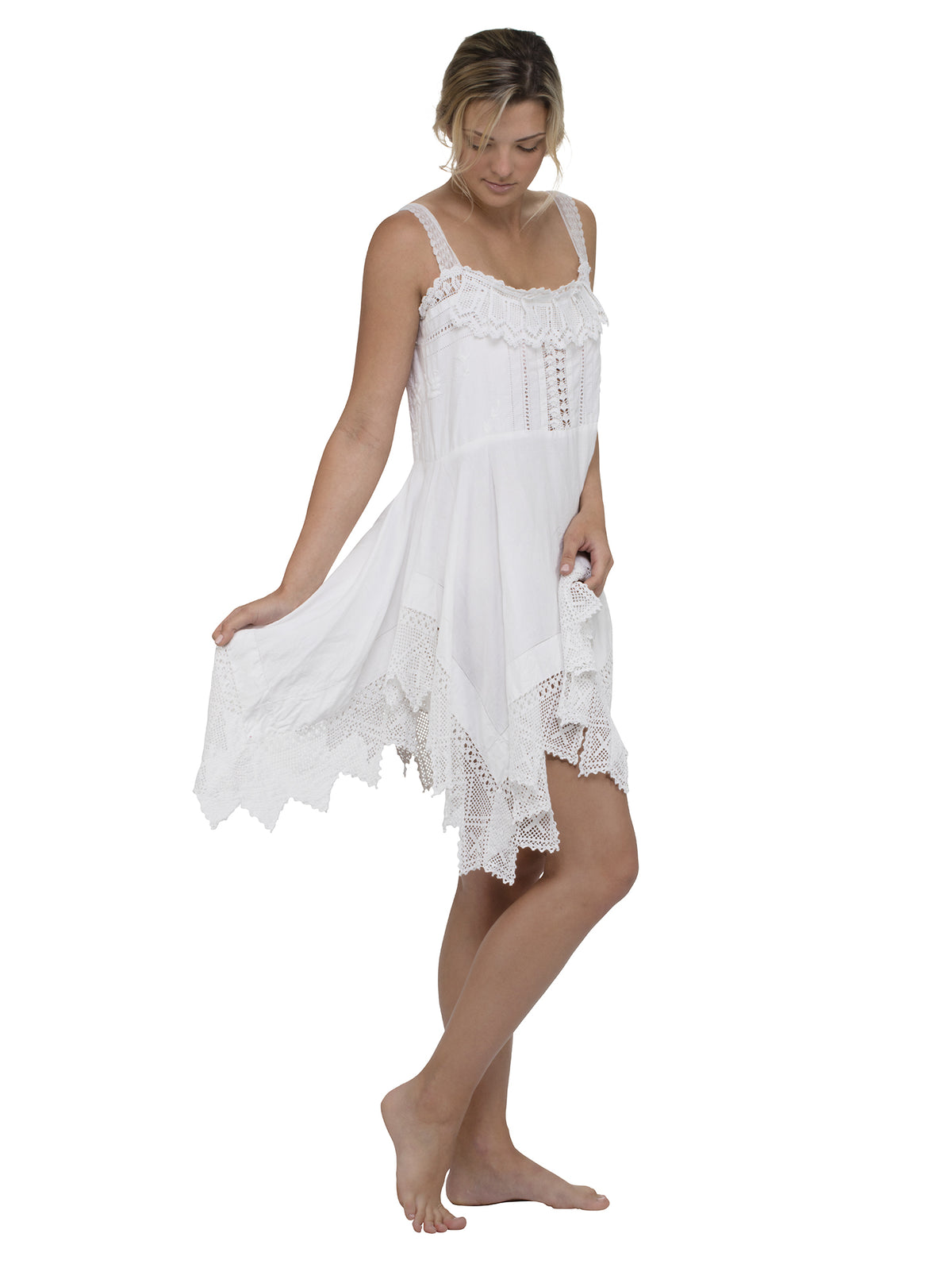 Skinny Strap Lace Mini Dress - White