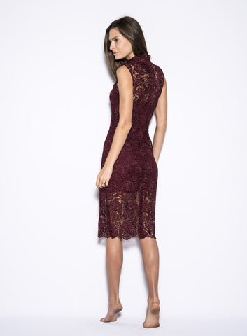 Lace Turtleneck Sleeveless Dress Wine - Blaque Label