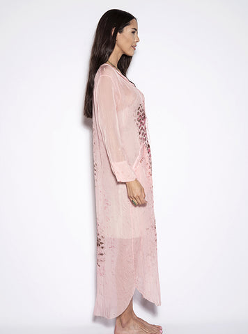 Chiffon Coral Pink Silk Long Tunic Dress