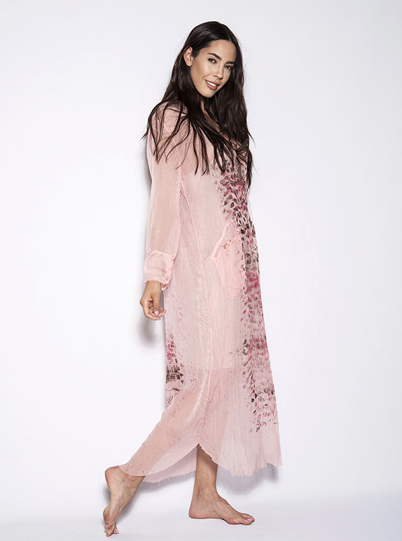Chiffon Coral Pink Silk Long Tunic Dress