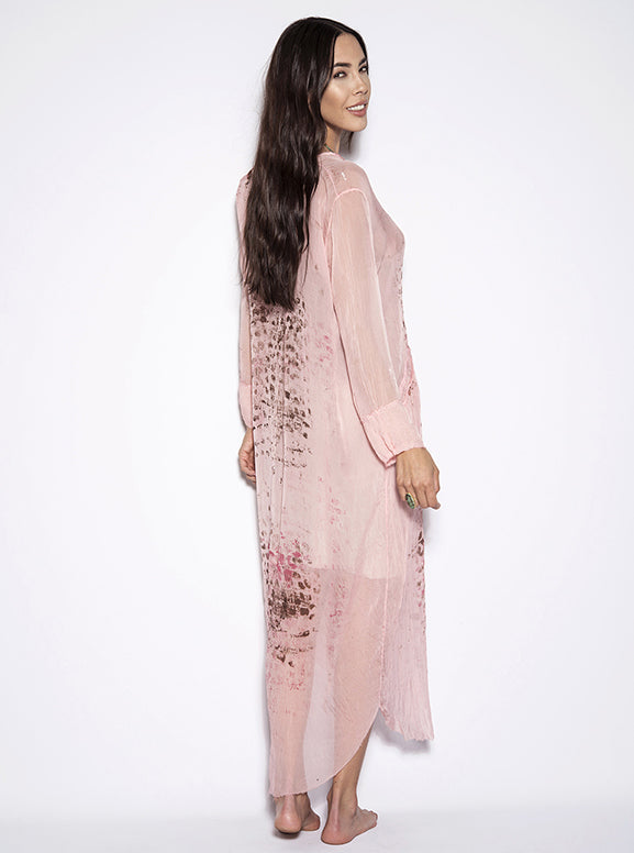 Chiffon Coral Pink Silk Long Tunic Dress