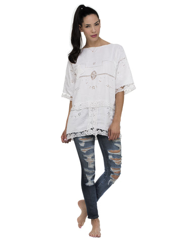 Smock Long Kaftan Top - White 
