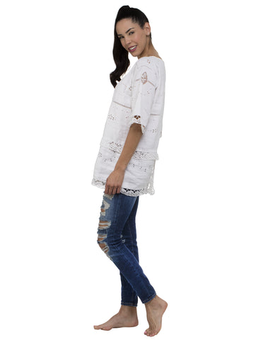 Smock Long Kaftan Top - White 