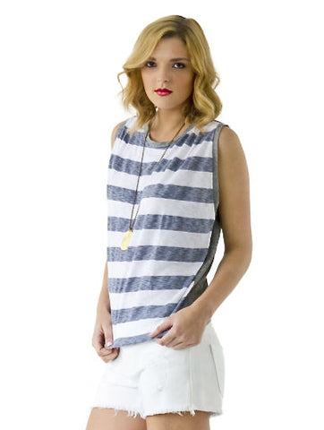 Rugby Stripe Tank With Pleats - Gray - Stateside-shopaml