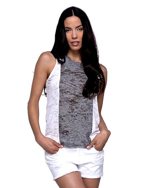 Burnout White Gray Pocket Crew Tank