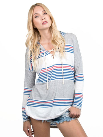 women's striped jersey long sleeve hoodie