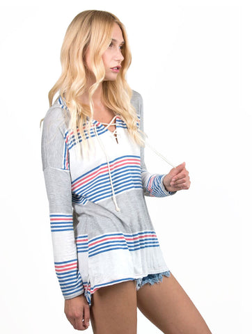 Vintage Havana - Grey Denim Stripe Hoodie