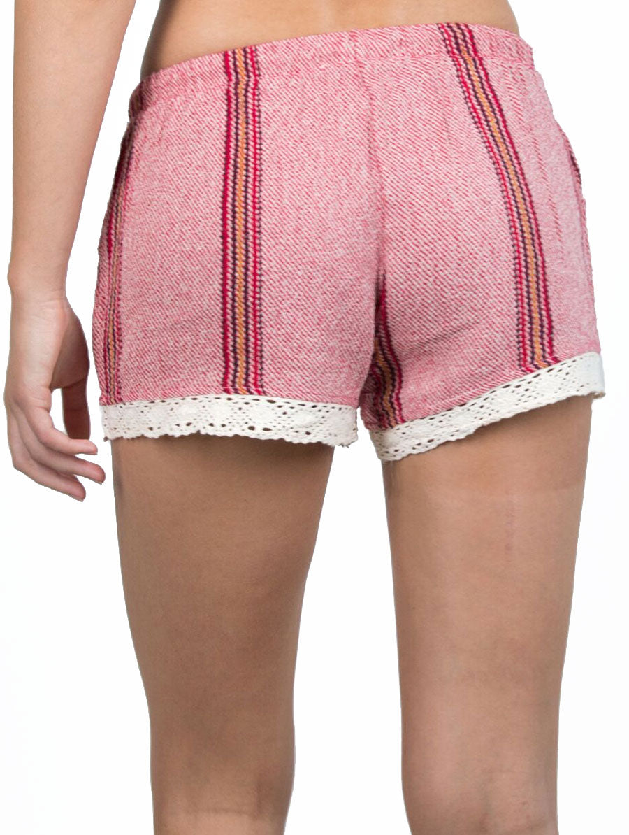 women's red striped crochet shorts